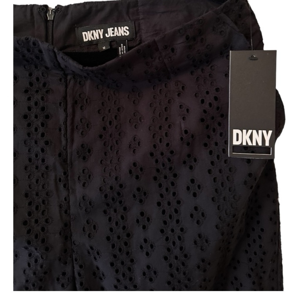 DKNY Black Eyelet High Rise Pant 100% Cotton Size 12 - Picture 3 of 3